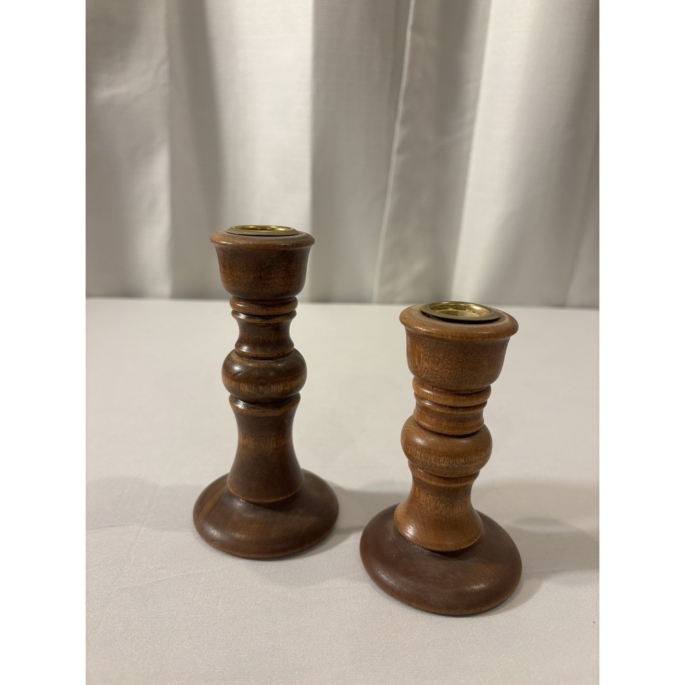 Candle Stick Holders Wooden Taper Classic Primitive Rustic Cottage~ Set of 2